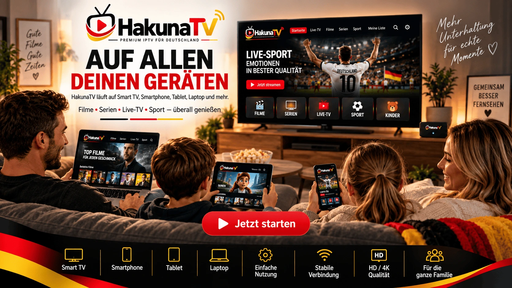 Hakuna TV auf Fernseher, Tablet und Smartphone