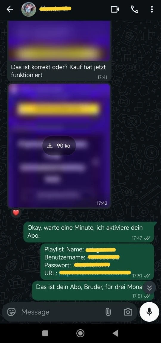Nachricht eines Hakuna TV Kunden